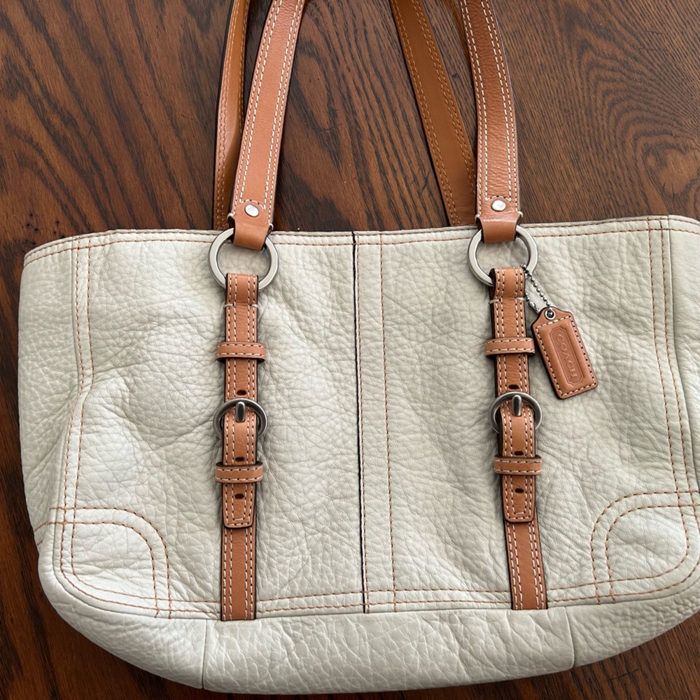 Coach Cream and Tan Tote Bag